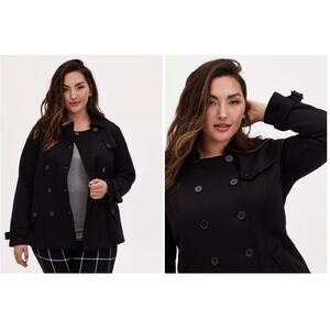Torrid Size 2 Black Fleece Peacoat Jacket Double Breasted Chic Classic